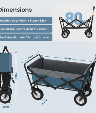 EUGAD Opvouwbare Camping Trolley Wagon - Robuuste Oxford Stof, 80kg Capaciteit, Ideaal voor Strand, Tuin & Outdoor