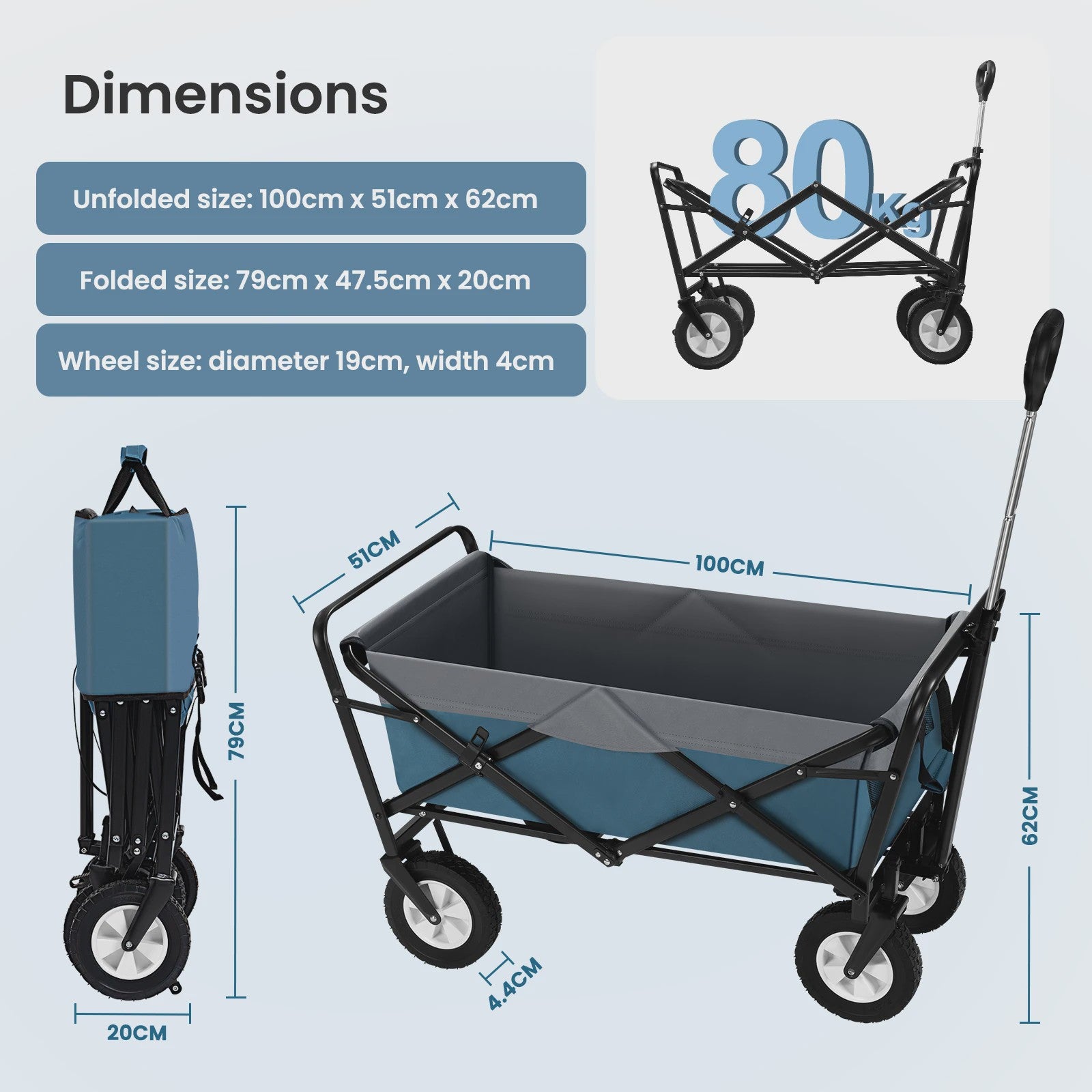 EUGAD Opvouwbare Camping Trolley Wagon - Robuuste Oxford Stof, 80kg Capaciteit, Ideaal voor Strand, Tuin & Outdoor