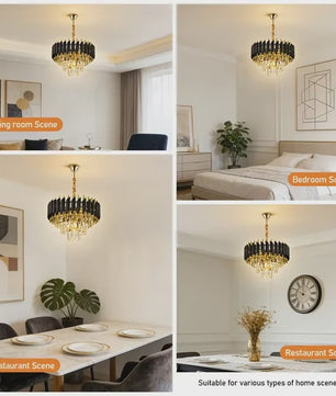 Moderne Zwarte Kristallen Kroonluchter Rond 5-Tier Ø60cm Dimbare Hanglamp