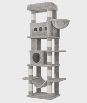 Grote Krabpaal 170cm met 8 Krabpalen, 2 Kattenmandjes, Platform, Mat en Hangmat