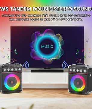 TX05 Karaoke Machine met 2 Draadloze Microfoons & RGB Licht