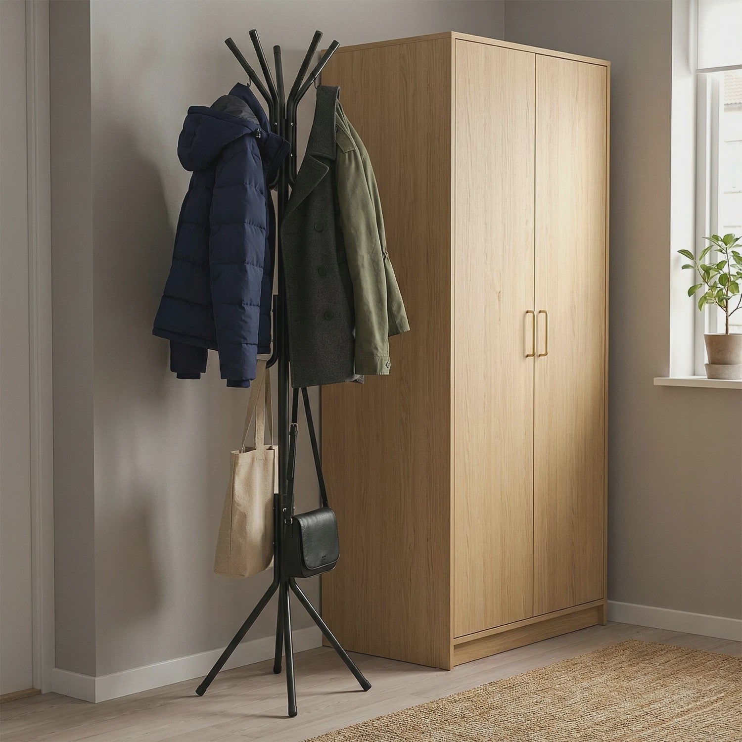 Stabiele Zwarte Kapstok met 12 Haken - Moderne Staande Kledinghanger voor Hal, Slaapkamer of Kantoor