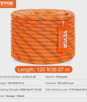 Sterk Polyester Touw 120ft - Dubbel Gevlochten, 48-Strands, Veelzijdig Gebruik