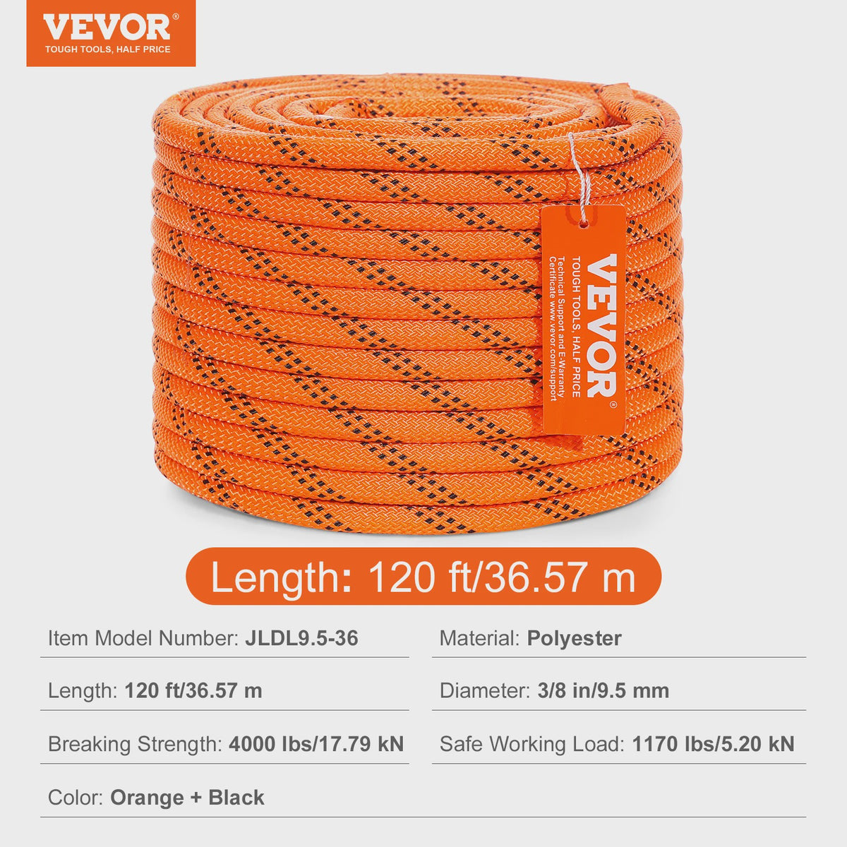 Sterk Polyester Touw 120ft - Dubbel Gevlochten, 48-Strands, Veelzijdig Gebruik
