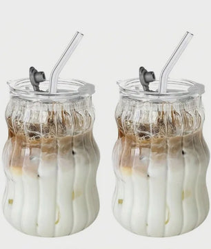 Set Glazen Tumblers met Verticale Ribbels - Hittebestendig Glas voor Koffie, Thee & Water