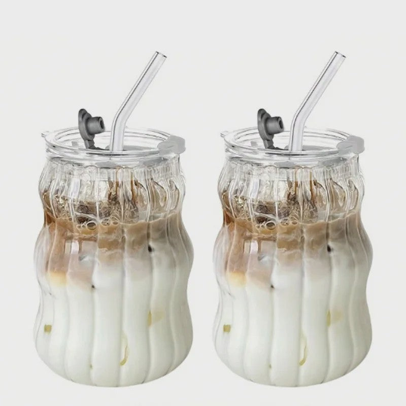 Set Glazen Tumblers met Verticale Ribbels - Hittebestendig Glas voor Koffie, Thee & Water