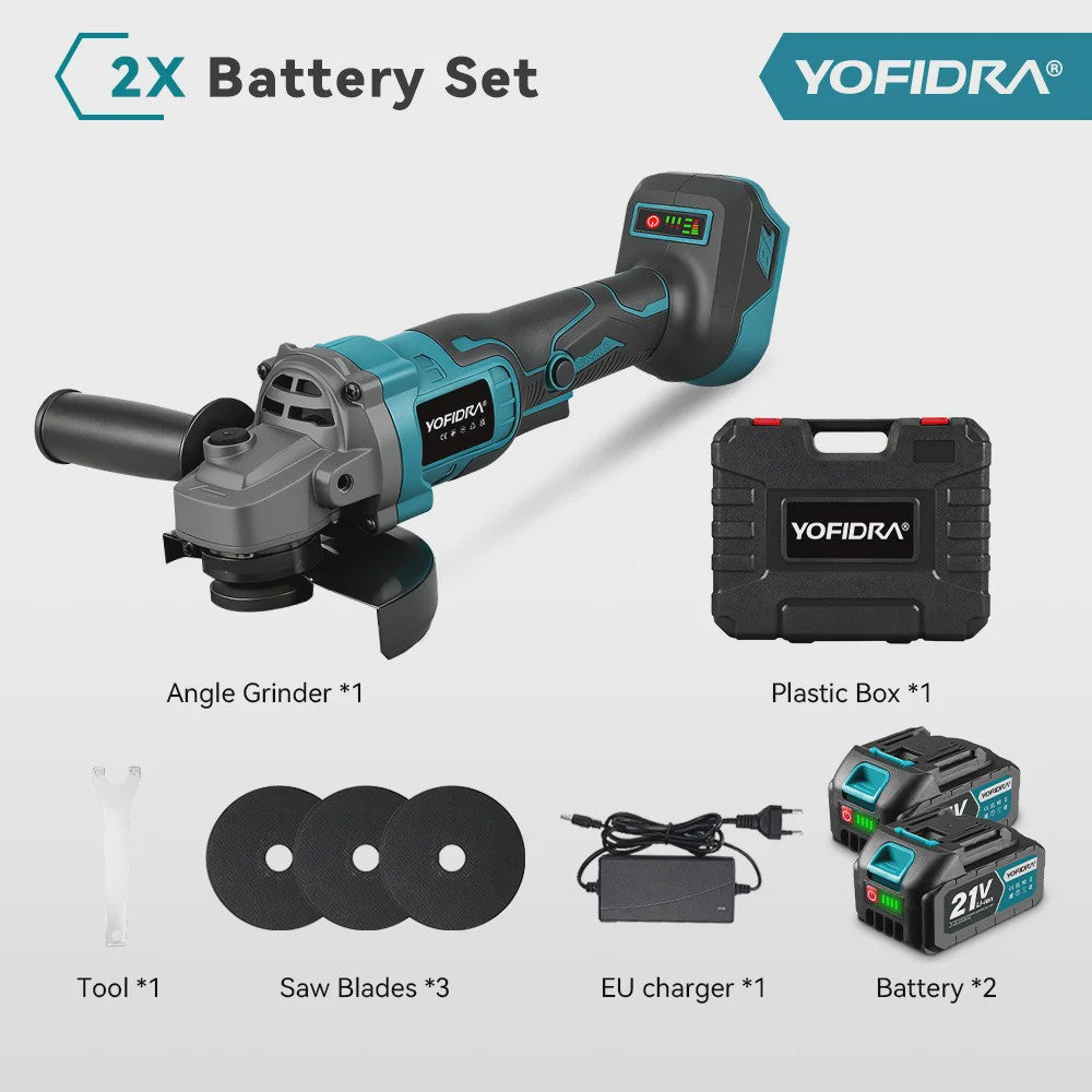 YOFIDRA Accu Haakse Slijper 125mm M14 - Borstelloze Motor, 21V Kracht