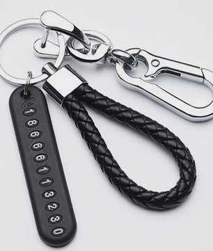 Trendy Leren Telefoonnummer Sleutelhanger voor Heren - Anti-verlies Auto Accessoire