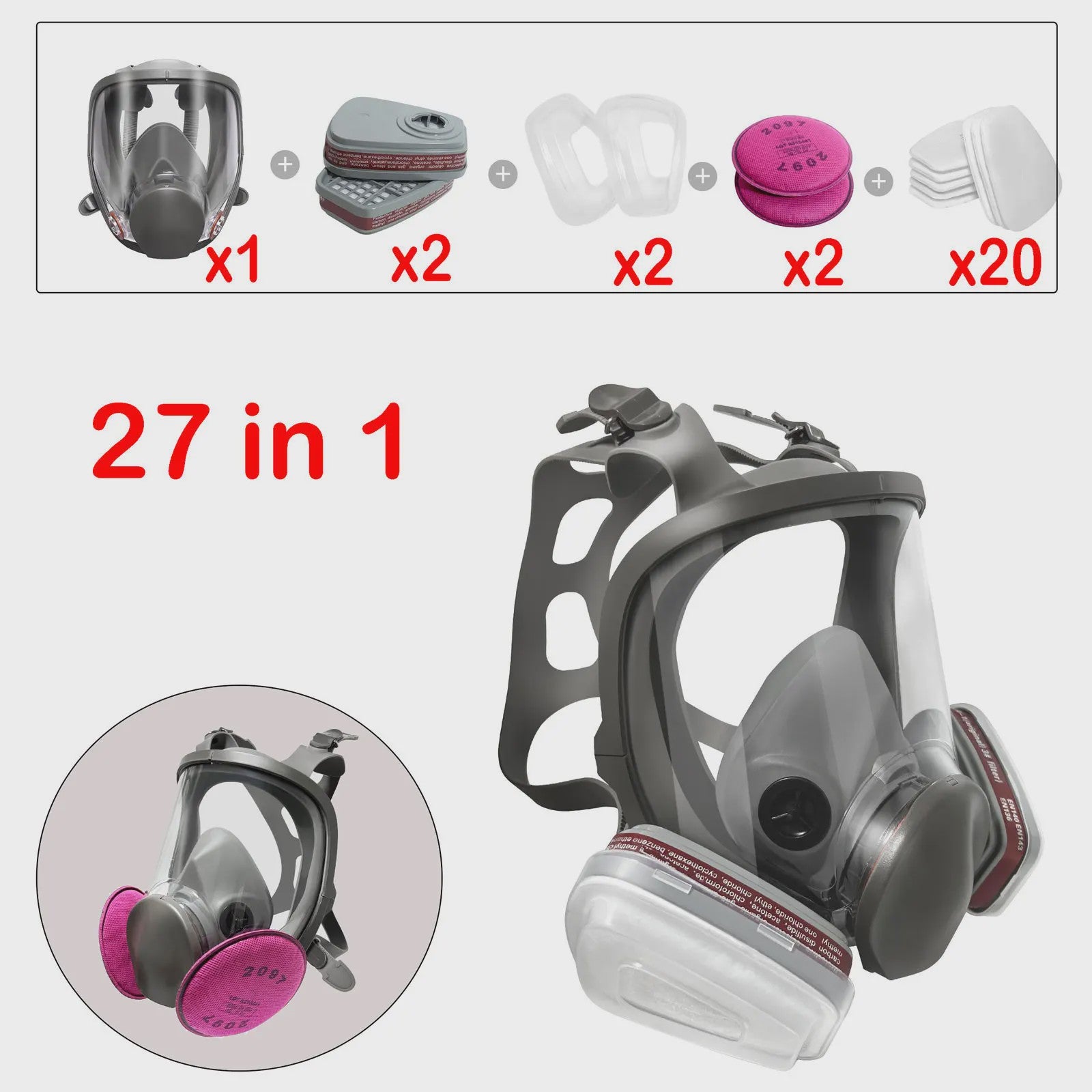Professioneel Volledig Gezicht Gasmasker 6800 - Grote Maat, Herbruikbaar voor Verf, Chemie & Stof