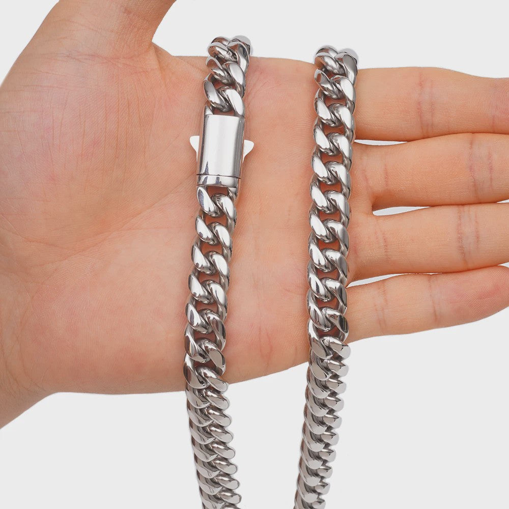 Zilverkleurige Roestvrij Staal Cubaanse Miami Link Ketting (6mm-14mm)