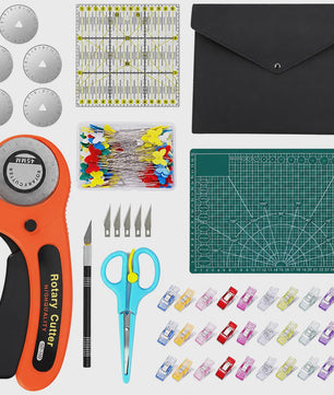 Complete Naaiset met Rolmes, Snijmat, Stoffenschaar, Clips, Spelden & Opbergtas - Professionele Quiltset voor DIY Knutselprojecten