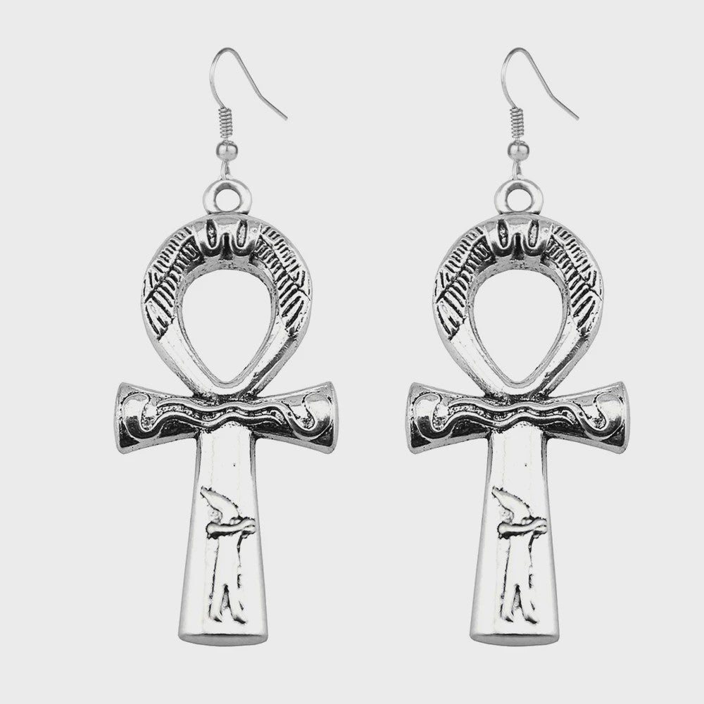Vintage Egyptische Ankh Kruis Ketting - Grote Hanger met Lange Ketting