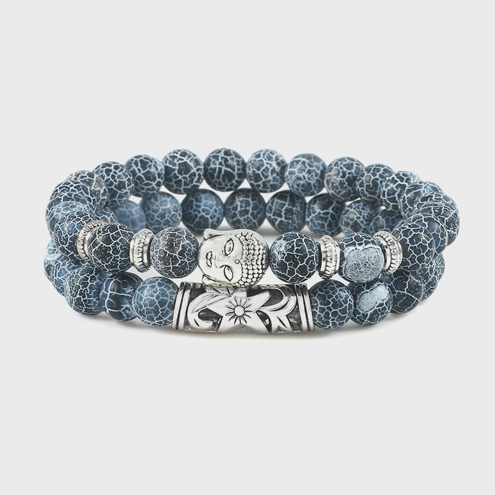 Set van 2 Houten Kralen Armbanden met Buddha & Natuursteen - Meditatie & Spirituele Sieraden