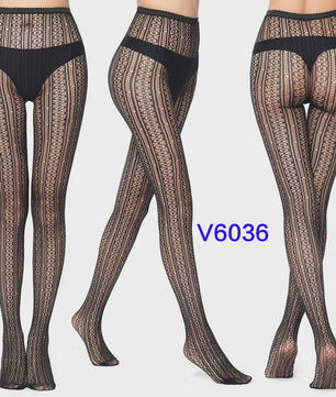 Dames Visnet Panty's met Jacquard Weefsel - Gothic Kant & Spider Net Stijl