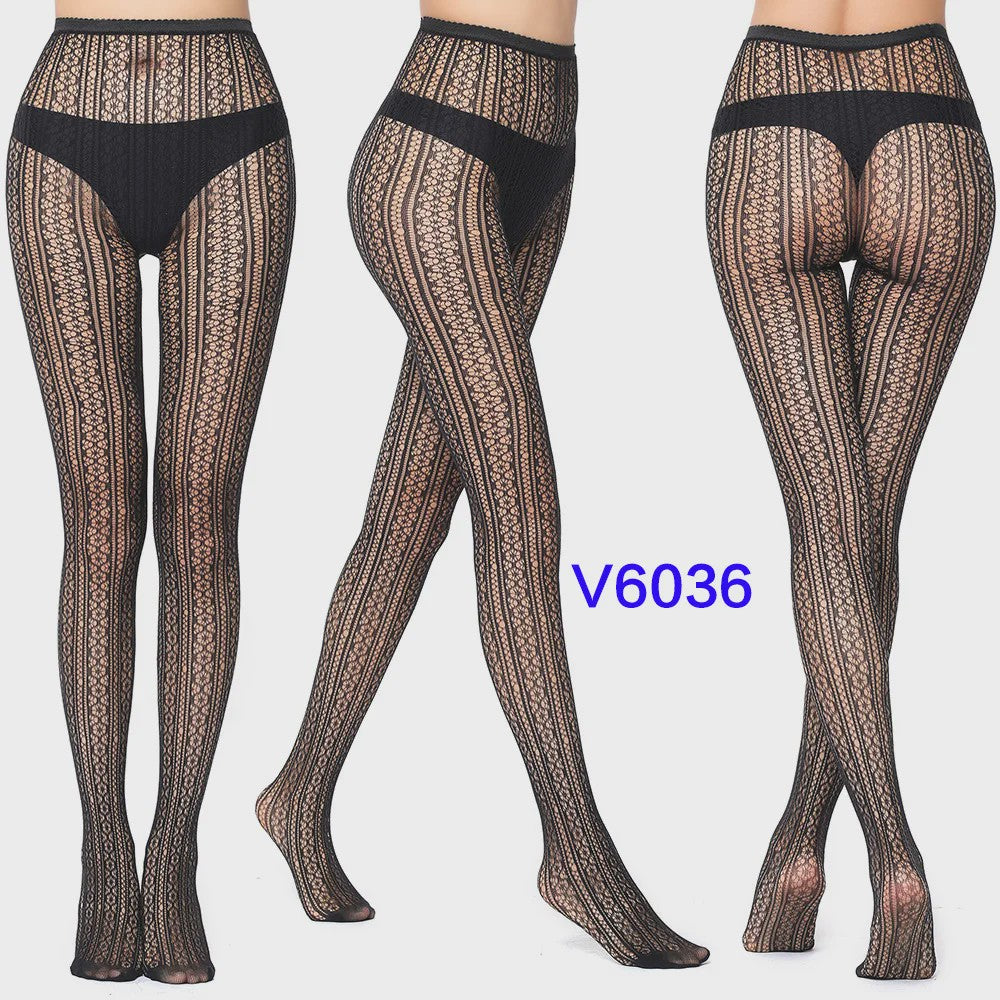 Dames Visnet Panty's met Jacquard Weefsel - Gothic Kant & Spider Net Stijl