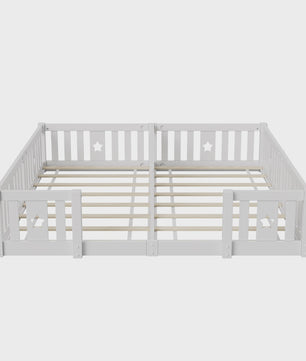 Houten Kinder Vloerbed 90x200cm met Zijhek - Veilig en Sfeervol Slapen voor 2 Kinderen