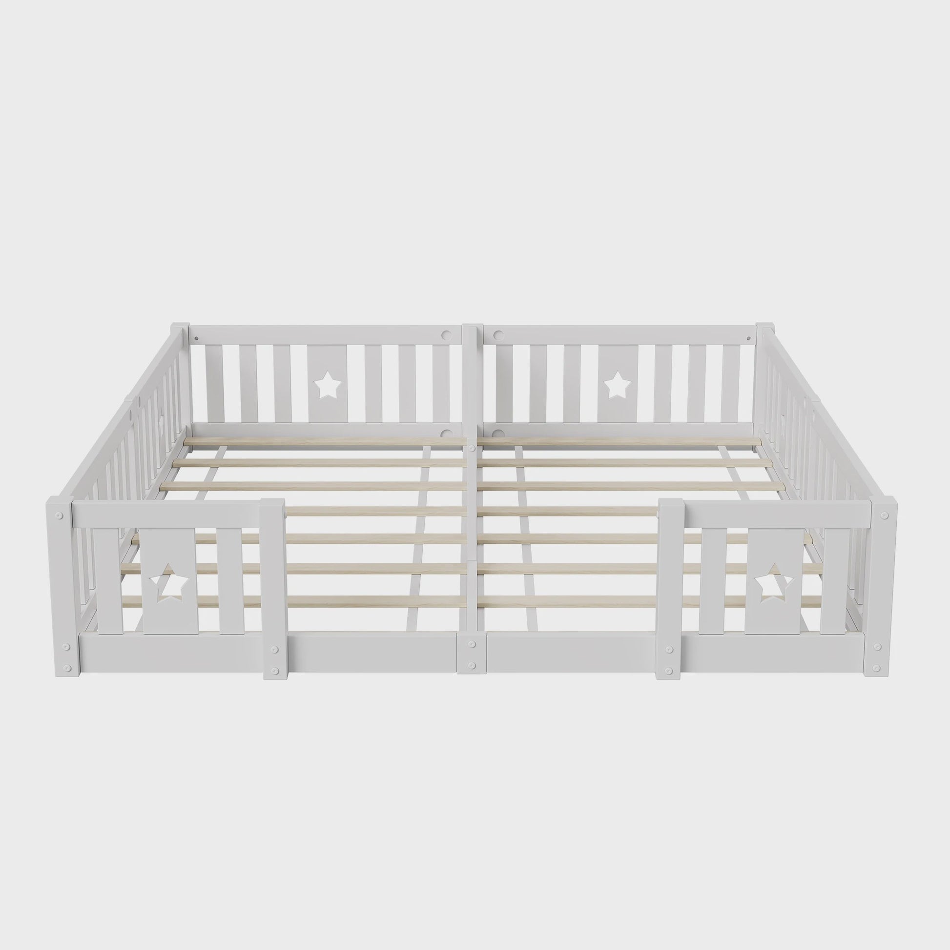 Houten Kinder Vloerbed 90x200cm met Zijhek - Veilig en Sfeervol Slapen voor 2 Kinderen