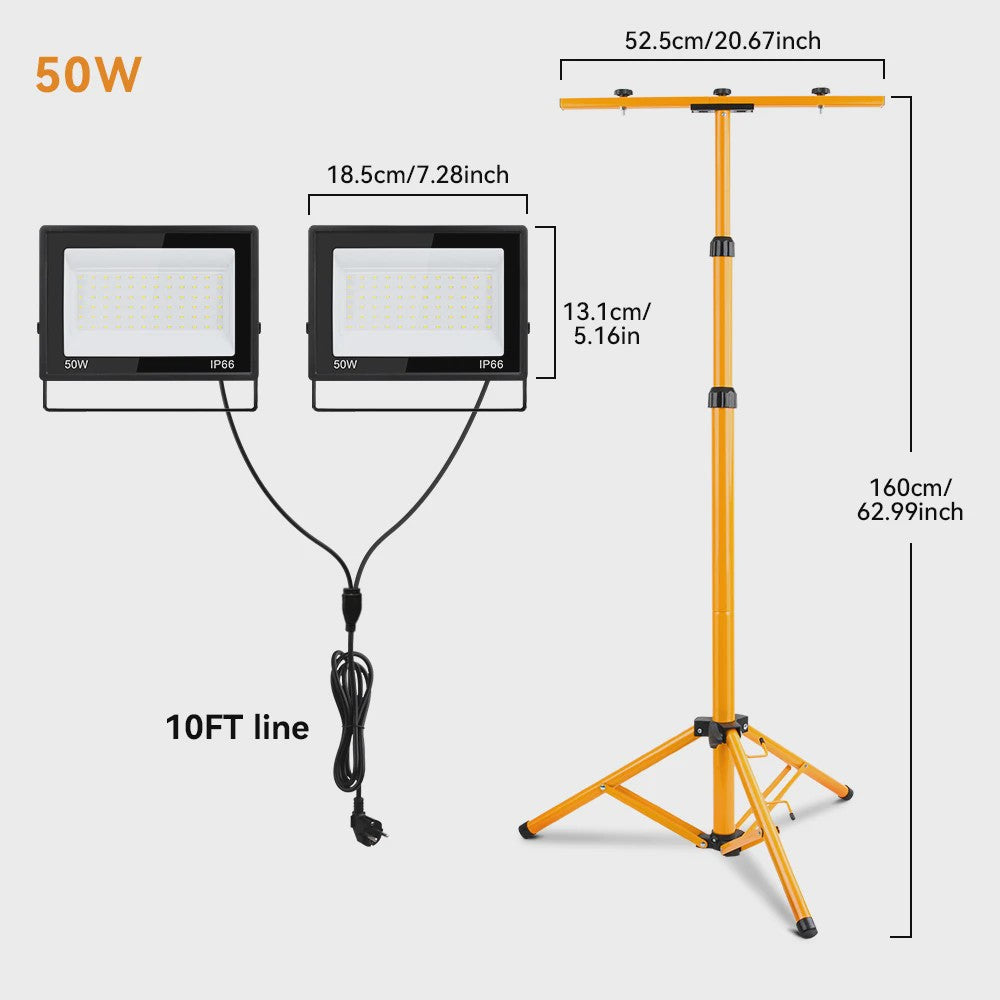 Dubbele LED Werkverlichting op Verstelbaar Statief - 200W/100W - IP66 Waterdicht
