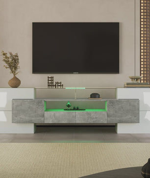 Modern TV meubel 200cm hoogglans wit met LED verlichting en glazen blad