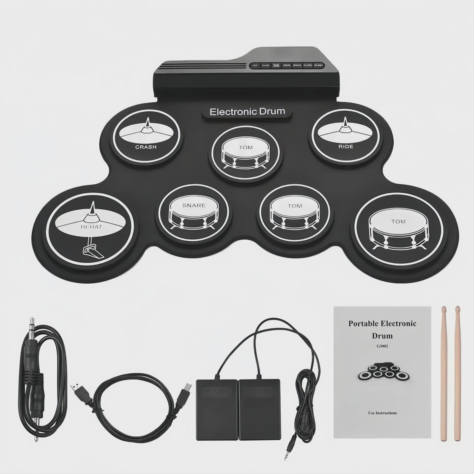Compacte USB Roll-Up Elektronische Drumstel Set met 7 Pads, Drumstokken en Voetpedaal - Ideaal voor Beginners