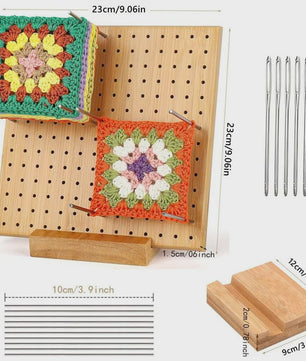 Bamboe Haakblokkeerbord met 25 Stalen Pinnen - 23x23cm - Perfect voor Granny Squares & Breien