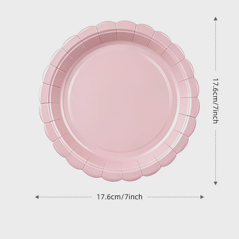 Elegant Roze Scalloped Rand Papieren Borden, Bekers & Servetten Set