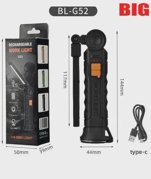 Oplaadbare COB LED Werklamp met Magneet & Haak - USB Camping Zaklamp