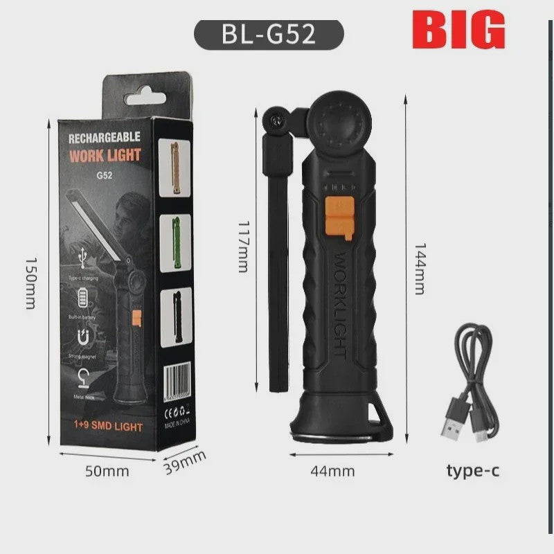 Oplaadbare COB LED Werklamp met Magneet & Haak - USB Camping Zaklamp