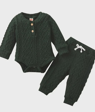 Gebreide Baby Set: Romper met Lange Mouwen en Broekje - Herfst Collectie