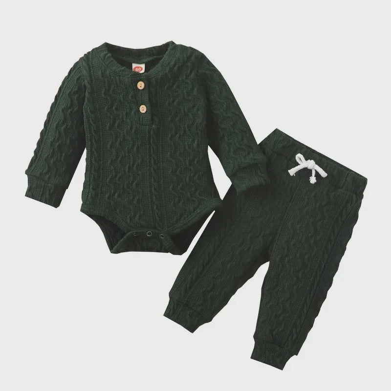 Gebreide Baby Set: Romper met Lange Mouwen en Broekje - Herfst Collectie