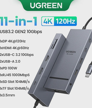 UGREEN 10-in-1 USB-C Hub: 8K/4K Dual HDMI, RJ45, USB 3.0, PD 100W - Docking Station voor MacBook & Laptop