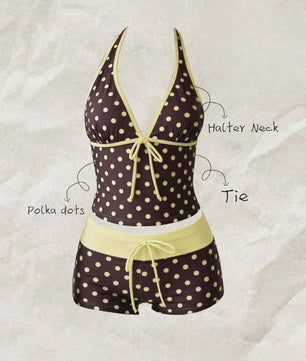 Dames Polka Dot Tankini Set - 2-Delig met Halter V-hals Top en Shorts