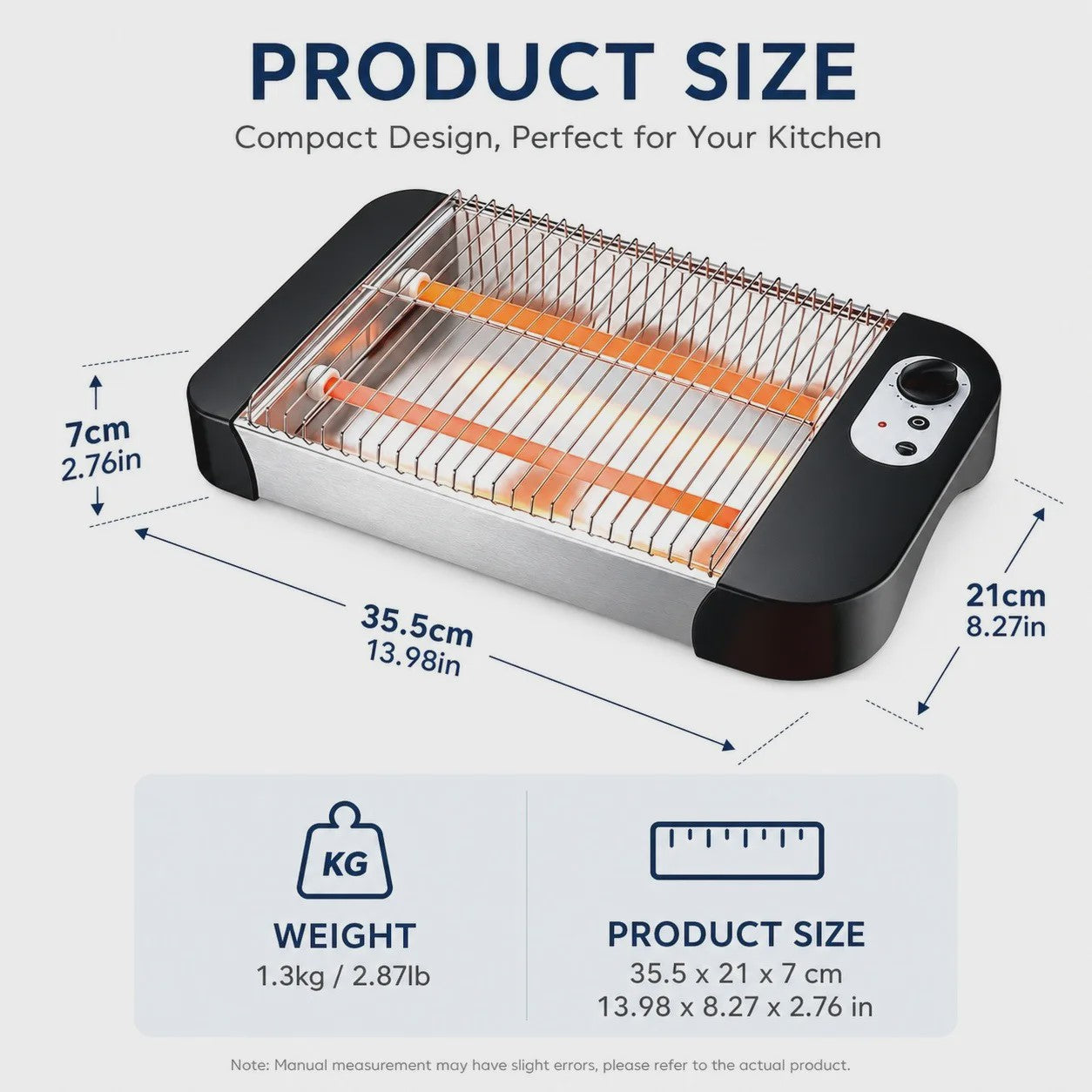 Multifunctionele Platte Broodrooster 600W met 6 Toastniveaus, Kwartslampen en Kruimellade - Ideaal voor Brood & Gebak