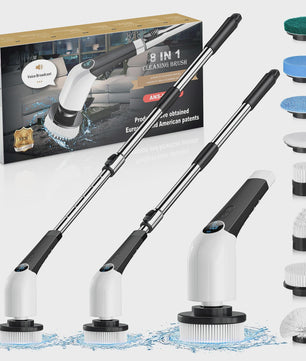 Elektrische Spin Scrubber 8-in-1 met Telescoopsteel en 8 Opzetborstels