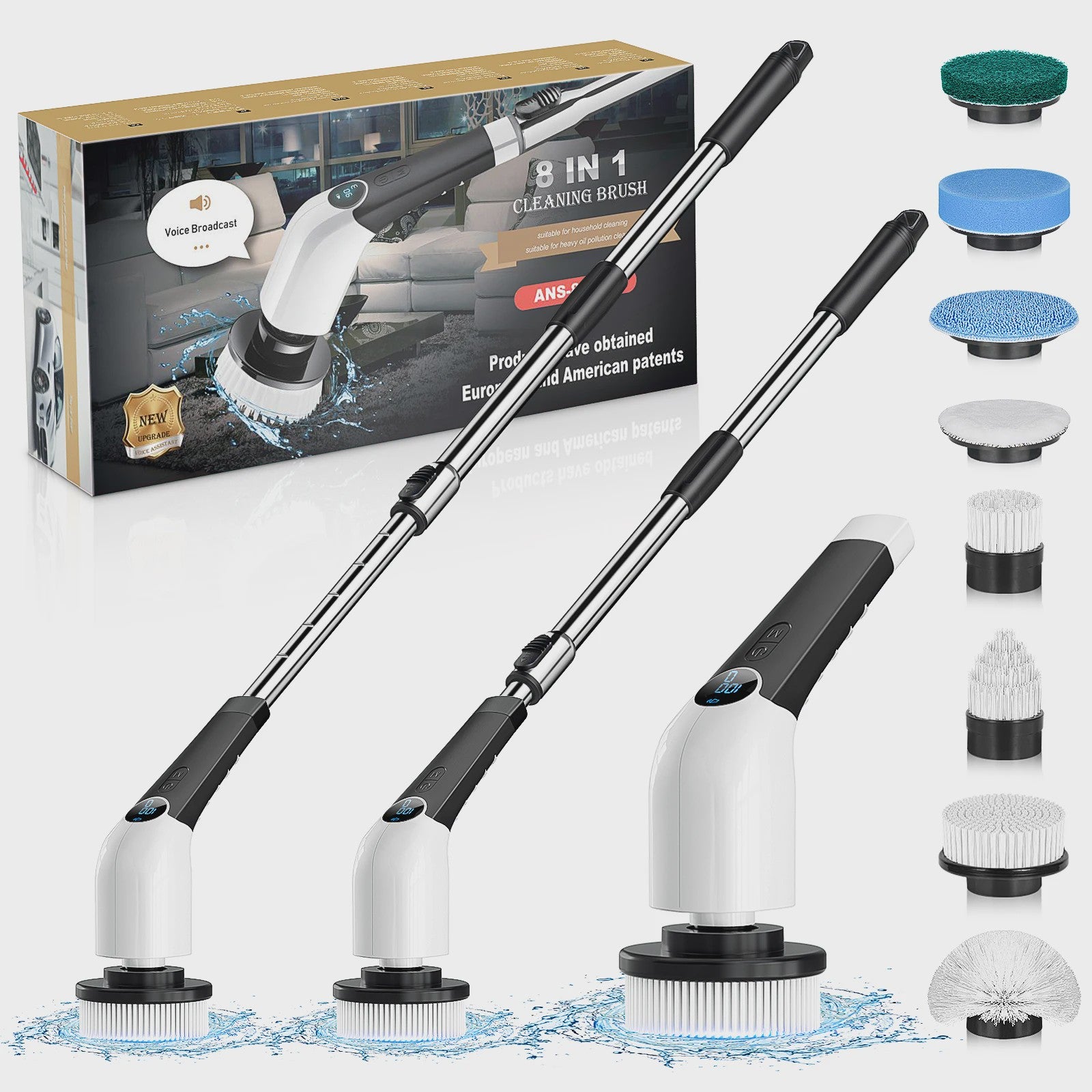 Elektrische Spin Scrubber 8-in-1 met Telescoopsteel en 8 Opzetborstels