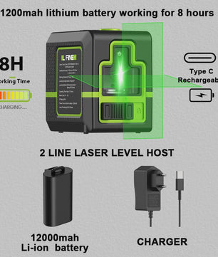 Lfine Groene Laserwaterpas met 2 Lijnen (Horizontaal/Verticaal) - Automatische Zelfnivellering