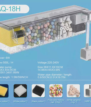 Transparante Acryl Hangfilter met Meerfasen Filtratie & Waterval Uitlaat - Compact & Ruimtebesparend