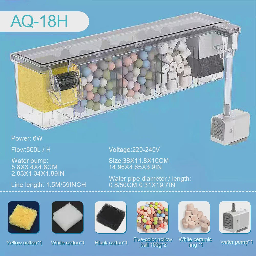 Transparante Acryl Hangfilter met Meerfasen Filtratie & Waterval Uitlaat - Compact & Ruimtebesparend