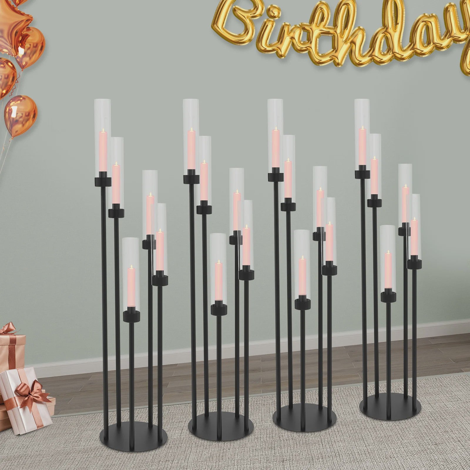 Set van 4 Goudkleurige Vloerkandelaren met 5 Armen - 80 cm Hoog - Luxe Decoratie voor Bruiloft & Feest