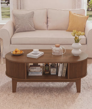 Elegante Retro Koffietafel met Dubbele Verborgen Opbergruimte en Flip-Top, Bruin