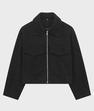 Chique Grijze Dames Jas met Rits en Zakken - Vintage Stijl