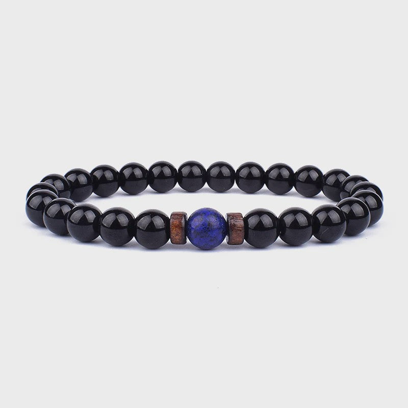 Natuursteen Armband Heren Dames - Lava & Hout Kralen 8mm