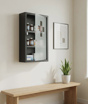 Afsluitbare Medicijnkast RVS met Kruis - Wandmontage - 2/3/4 Laags - Zwart of Zilver