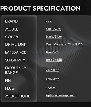 CCZ SOLO DC02 HiFi In-Ear Oordopjes met Metalen Behuizing en 4N OFC Kabel