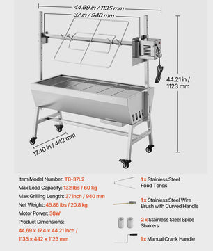 Professionele Rotisserie BBQ Spit Roaster voor Varken & Lam - 60kg capaciteit