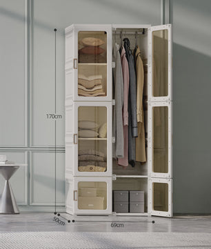 Draagbare Opvouwbare Garderobekast Organizer - Wit ABS Plastic Kledingkast met Deuren