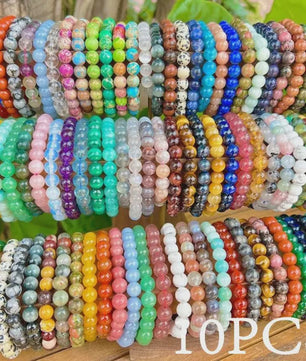Set van 5, 6 of 10 Elastische Kristal Kralen Armbanden - Mix Kleuren