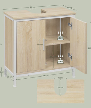 Badkamermeubel Onderbouw Wastafelkast 60x60x30cm - Houtkleurig met Metalen Frame