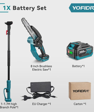 YOFIDRA Telescopische Snoeizaag 8-Inch Brushless Motor - 2-in-1 Hoge Takken Snoeien
