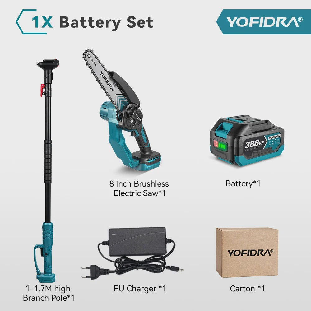 YOFIDRA Telescopische Snoeizaag 8-Inch Brushless Motor - 2-in-1 Hoge Takken Snoeien